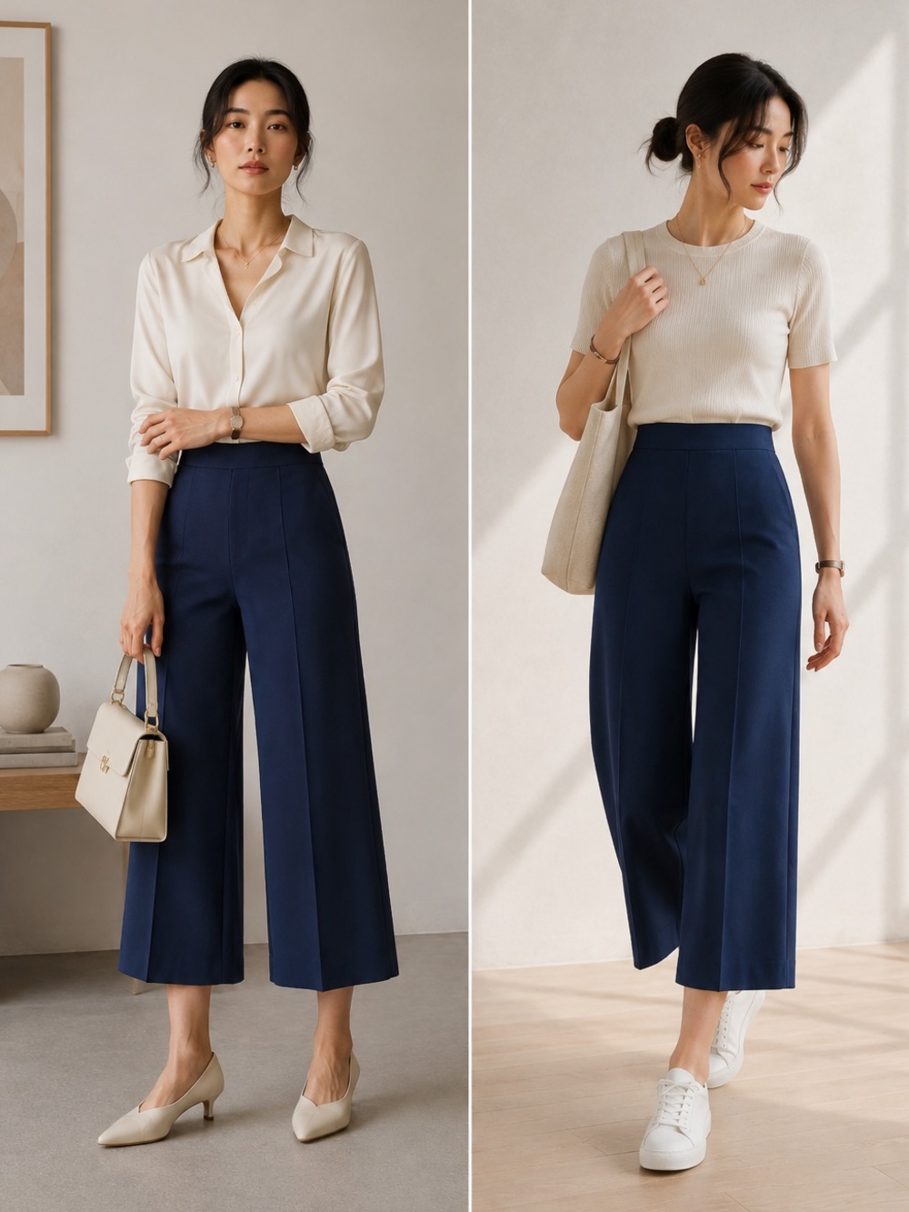 Classic and comfy! Rag & Bone irona Ponte cropped wide leg pants in navy size m